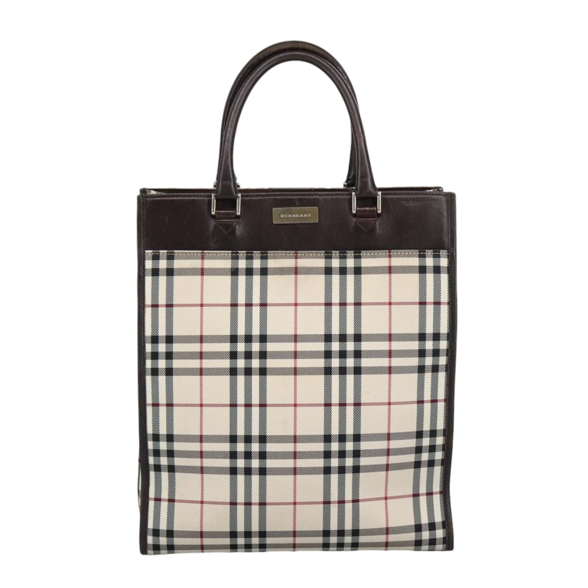 BURBERRY Nova Check Hand Bag Canvas Beige Brown Auth th5430