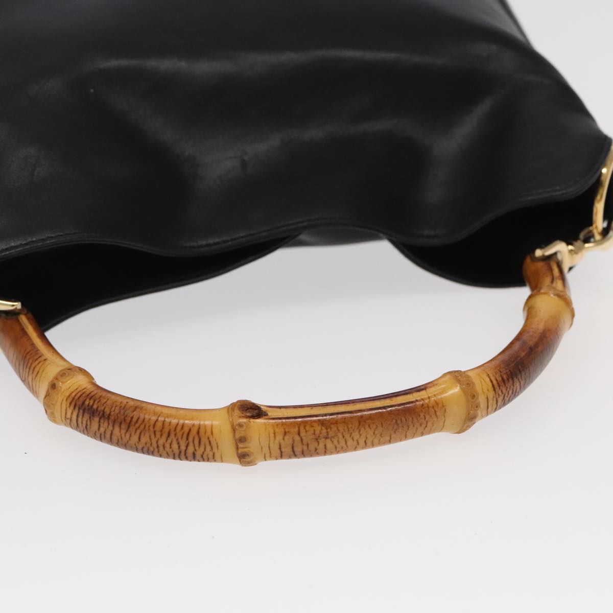 GUCCI Bamboo Hand Bag Leather 2way Black Gold 001 1638 Auth th5438