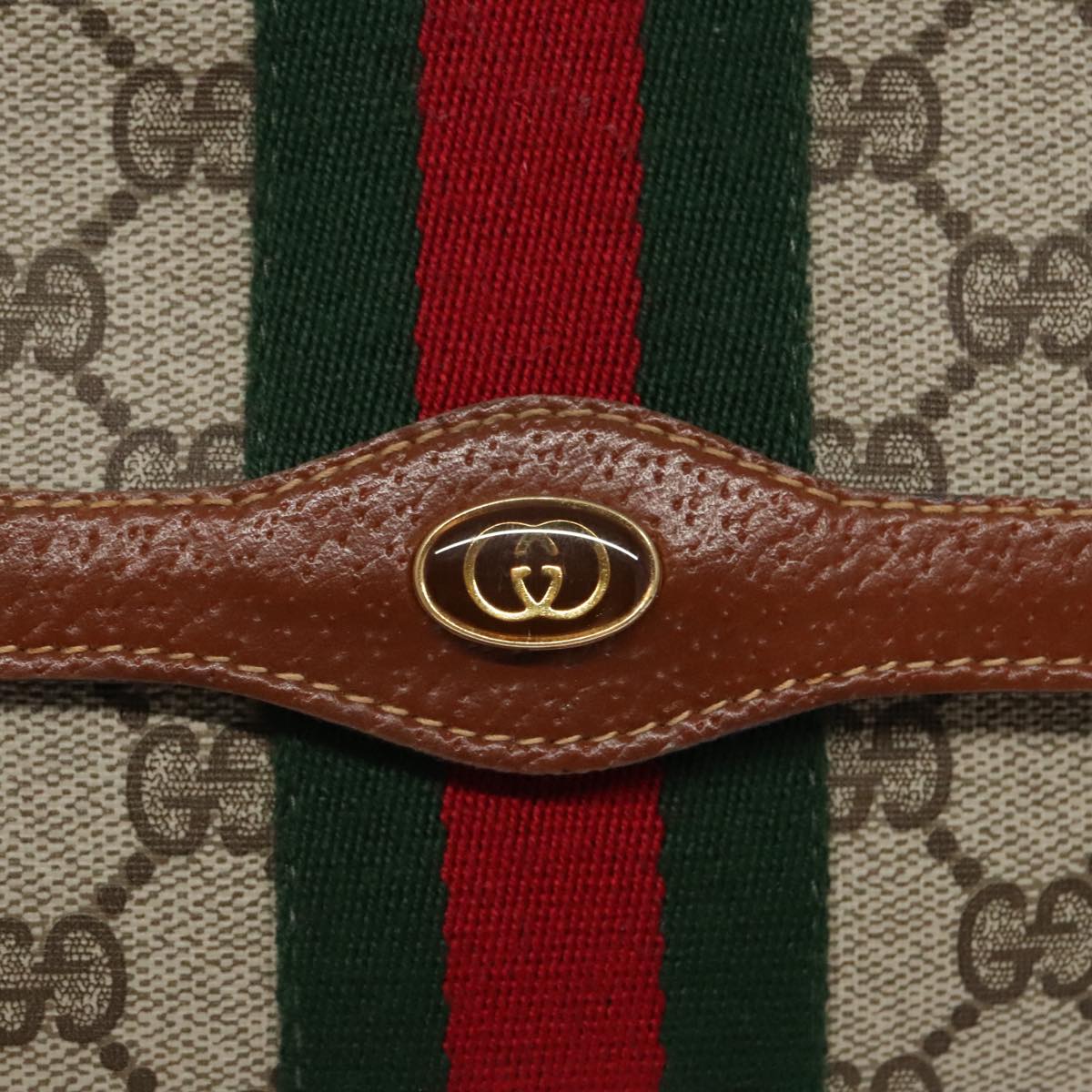 GUCCI GG Supreme Web Sherry Line Clutch Bag PVC Beige Red Green Auth th5443