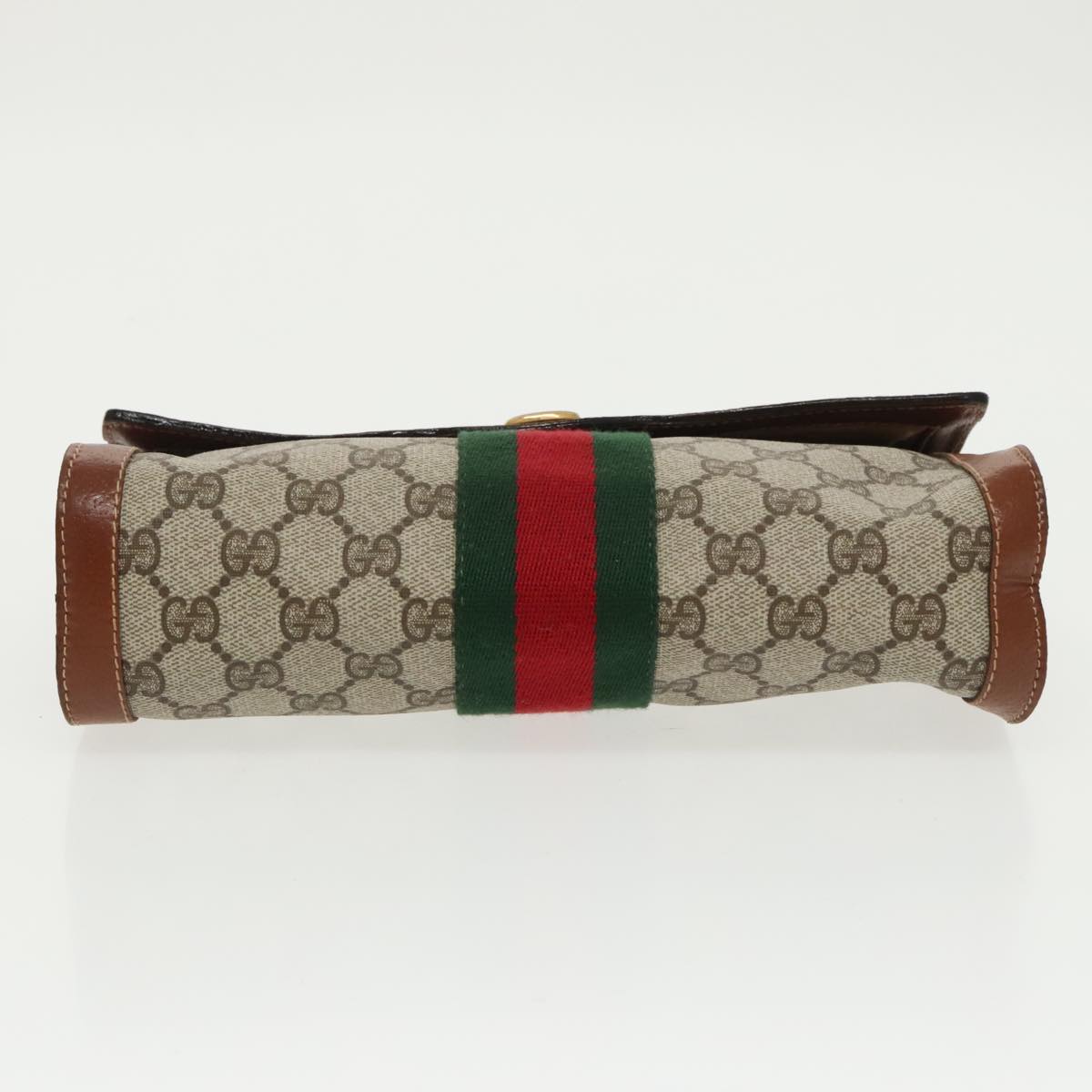 GUCCI GG Supreme Web Sherry Line Clutch Bag PVC Beige Red Green Auth th5443