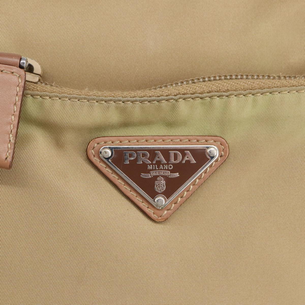 PRADA Hand Bag Nylon Beige Silver Auth th5450