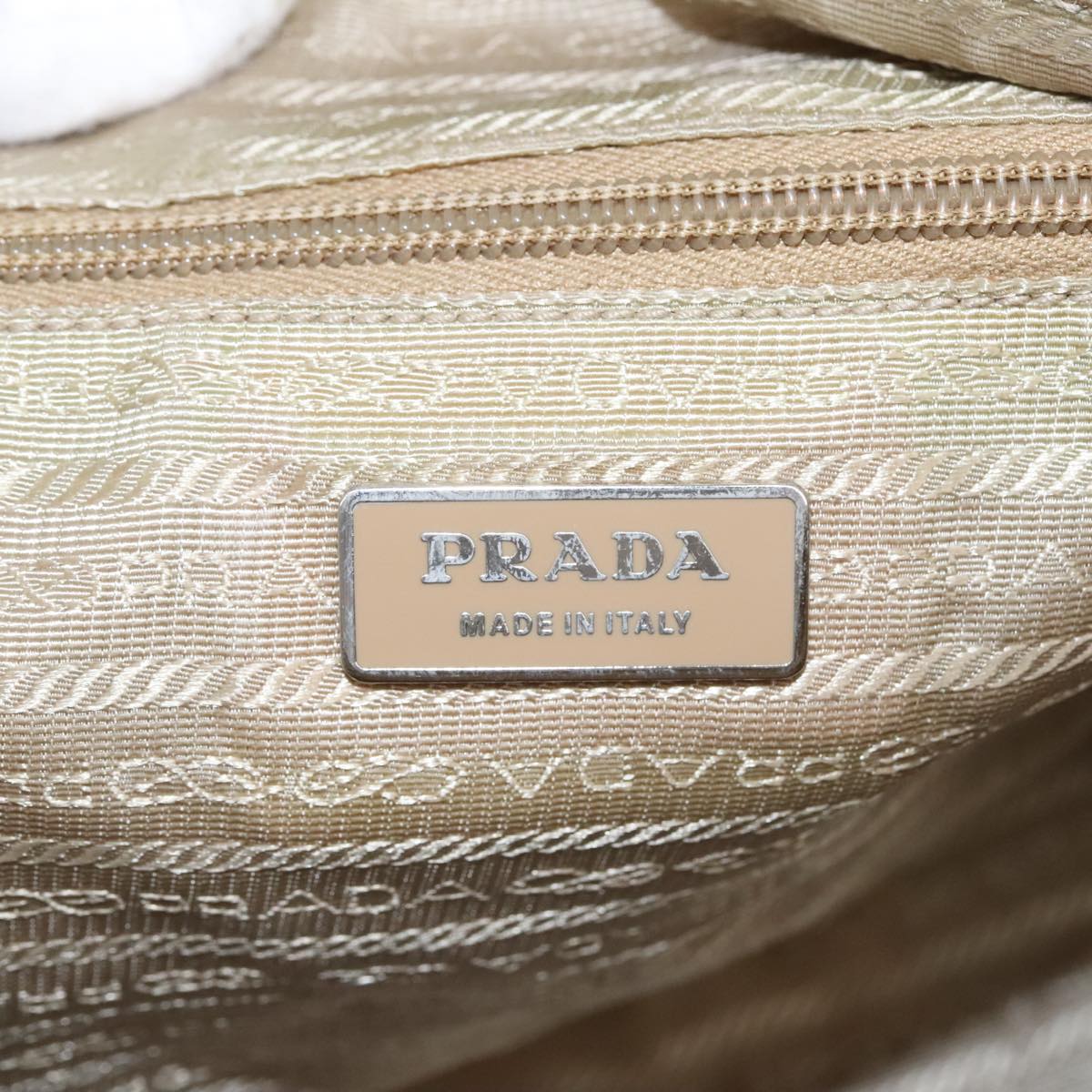 PRADA Hand Bag Nylon Beige Silver Auth th5450