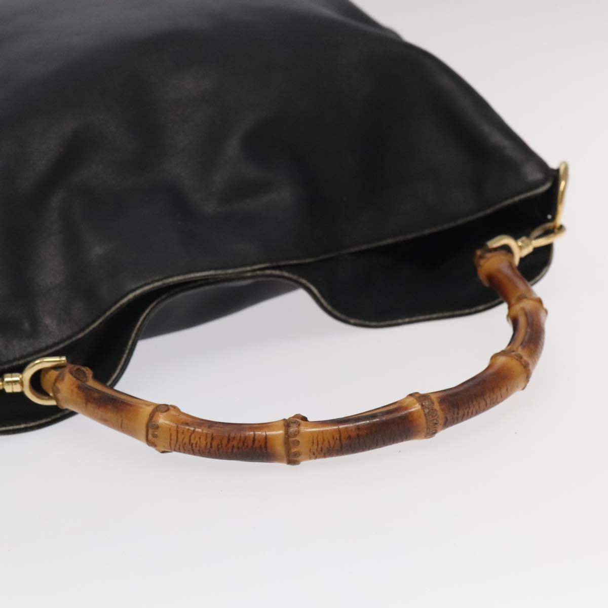 GUCCI Bamboo Shoulder Bag Leather 2way Black Gold 001.123.1577 Auth th5460