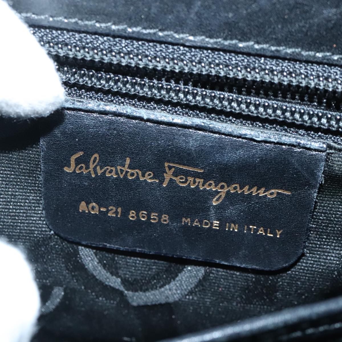 Salvatore Ferragamo Gancini Hand Bag Leather 2way Black Gold Auth th5473