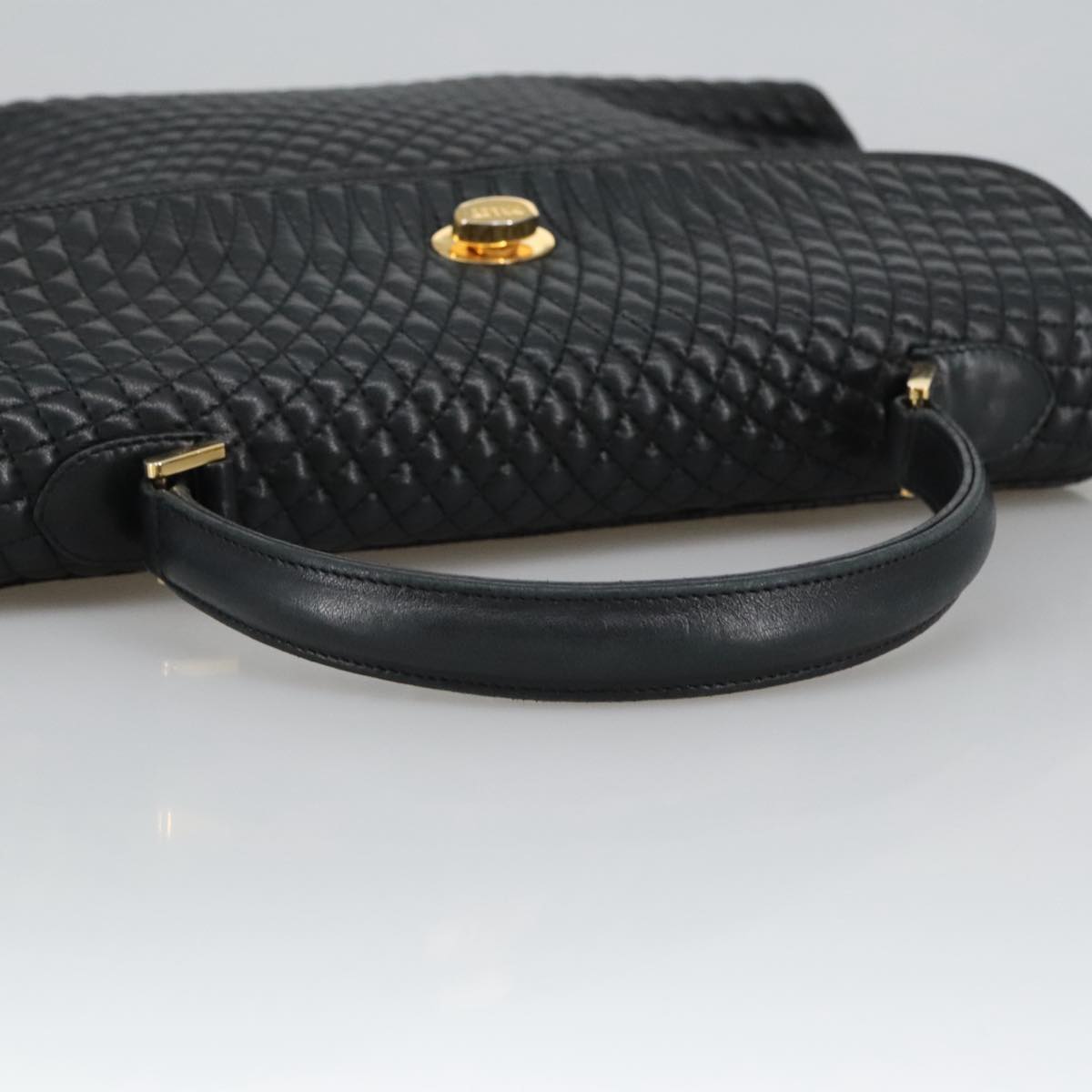 BALLY Hand Bag Leather Black Gold Auth th5474