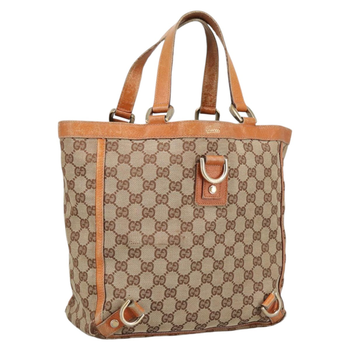 GUCCI GG Canvas Tote Bag Beige Gold 130739 Auth th5489