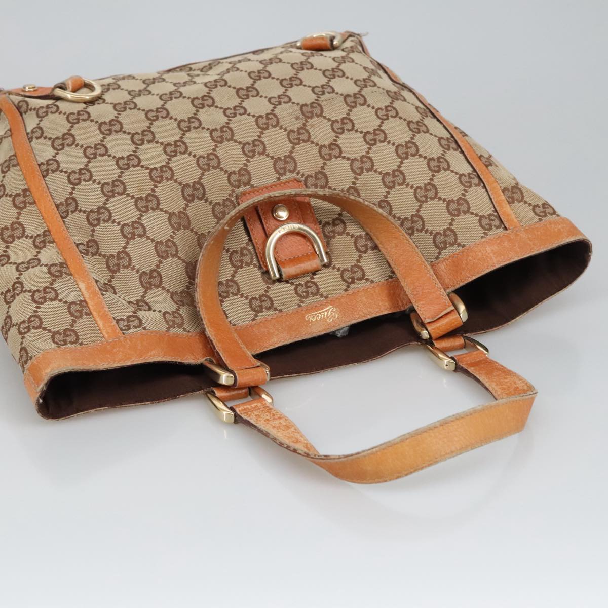 GUCCI GG Canvas Tote Bag Beige Gold 130739 Auth th5489