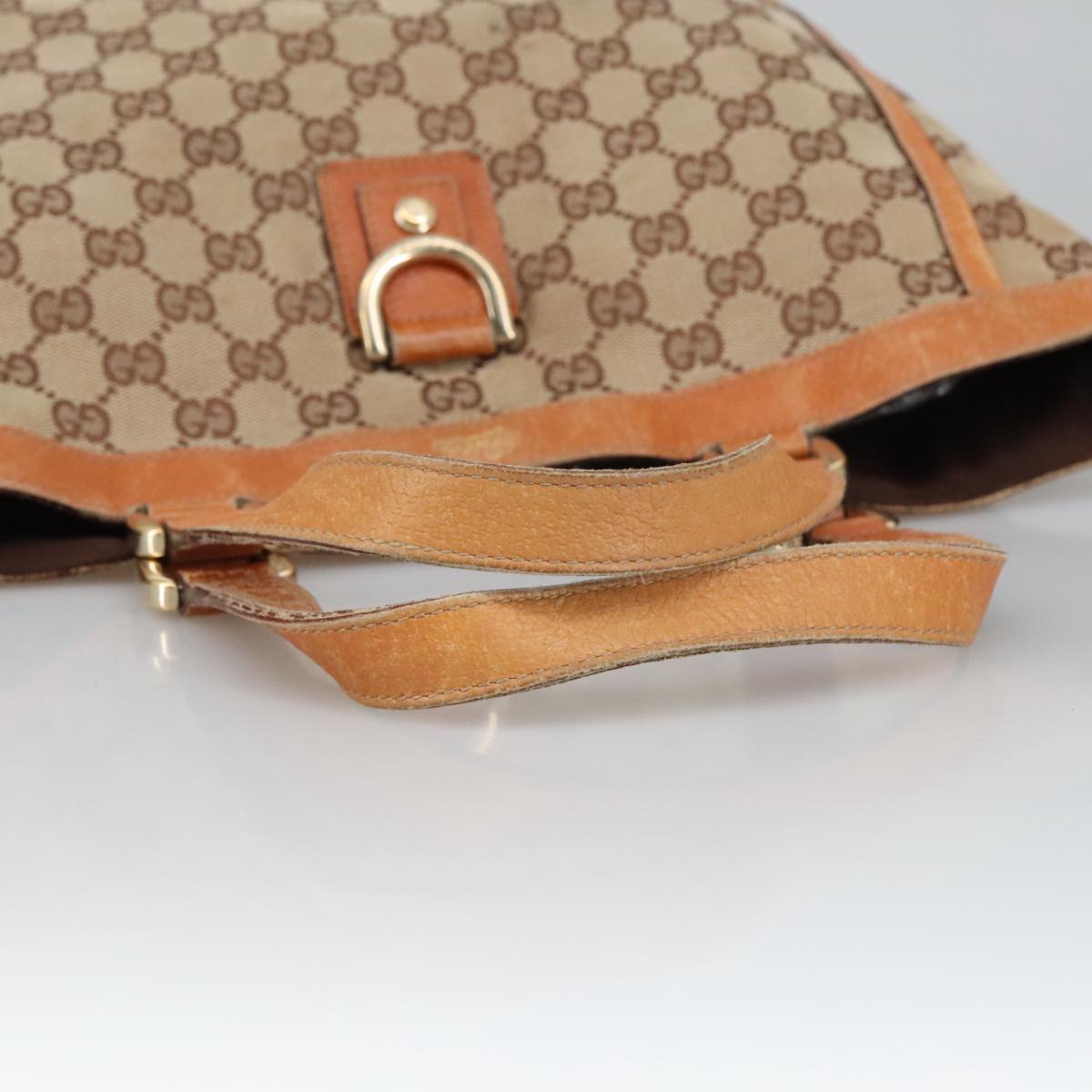 GUCCI GG Canvas Tote Bag Beige Gold 130739 Auth th5489