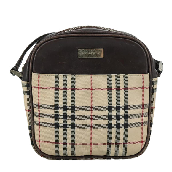 BURBERRY Nova Check Shoulder Bag Canvas Beige Auth th5516