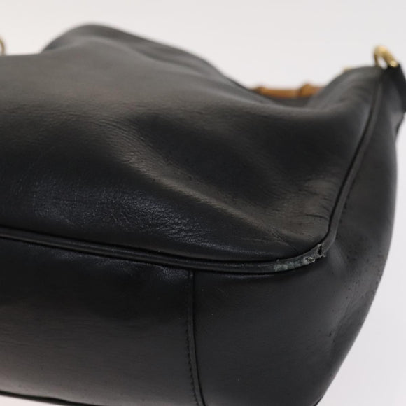 GUCCI Bamboo Hand Bag Leather 2way Black Gold 001 1705 1638 Auth th5549