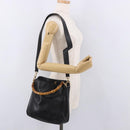 GUCCI Bamboo Hand Bag Leather 2way Black Gold 001 1705 1638 Auth th5549-27