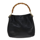GUCCI Bamboo Hand Bag Leather 2way Black Gold 001 1705 1638 Auth th5549-13