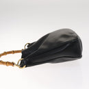 GUCCI Bamboo Hand Bag Leather 2way Black Gold 001 1705 1638 Auth th5549-4