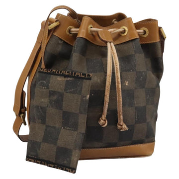 FENDI Pecan Canvas Shoulder Bag PVC Leather Brown Auth th5553