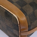FENDI Pecan Canvas Shoulder Bag PVC Leather Brown Auth th5553-17