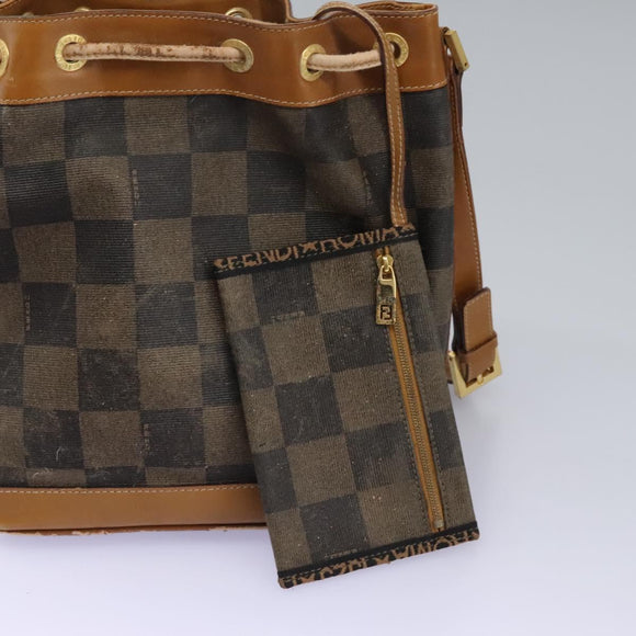 FENDI Pecan Canvas Shoulder Bag PVC Leather Brown Auth th5553