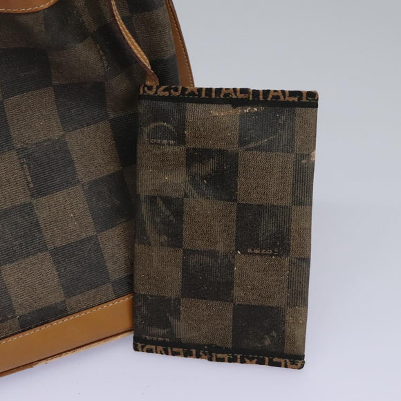 FENDI Pecan Canvas Shoulder Bag PVC Leather Brown Auth th5553
