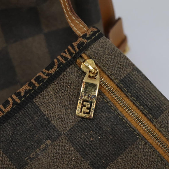 FENDI Pecan Canvas Shoulder Bag PVC Leather Brown Auth th5553