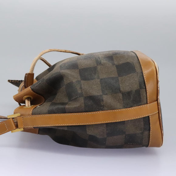 FENDI Pecan Canvas Shoulder Bag PVC Leather Brown Auth th5553