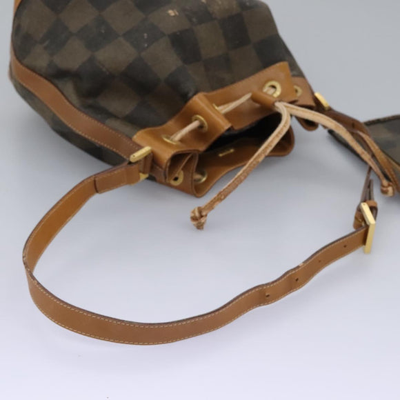 FENDI Pecan Canvas Shoulder Bag PVC Leather Brown Auth th5553