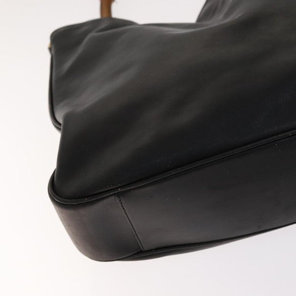 GUCCI Bamboo Hand Bag Leather 2way Black Gold 001 2113 1577 Auth th5555