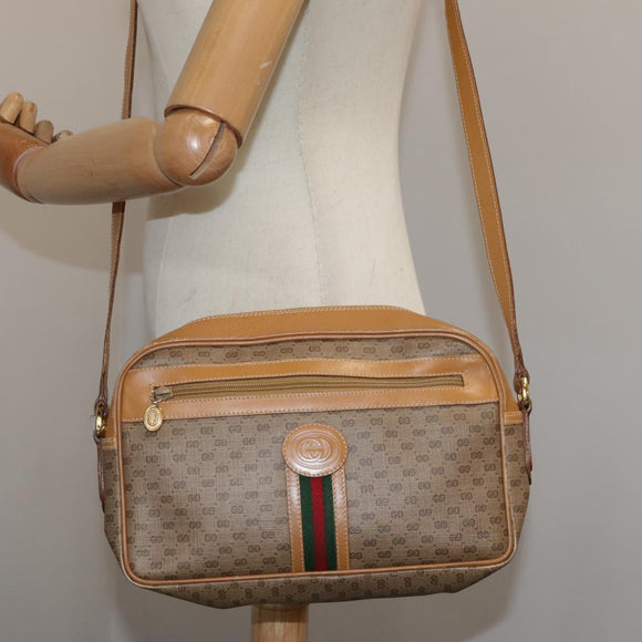 GUCCI Micro GG Supreme Web Sherry Line Shoulder Bag PVC Beige Red Auth th5563
