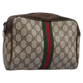 GUCCI GG Supreme Web Sherry Line Clutch Bag PVC Beige Red Green Auth th5590