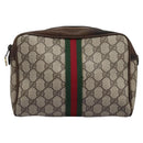 GUCCI GG Supreme Web Sherry Line Clutch Bag PVC Beige Red Green Auth th5590-2