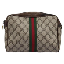 GUCCI GG Supreme Web Sherry Line Clutch Bag PVC Beige Red Green Auth th5590 - 0