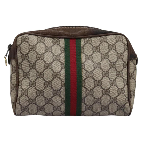 GUCCI GG Supreme Web Sherry Line Clutch Bag PVC Beige Red Green Auth th5590