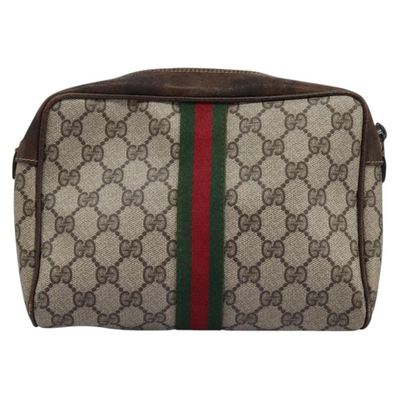 GUCCI GG Supreme Web Sherry Line Clutch Bag PVC Beige Red Green Auth th5590