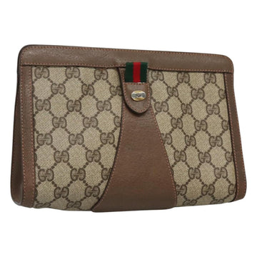 GUCCI GG Supreme Web Sherry Line Clutch Bag PVC Beige Red 89 01 032 Auth th5635