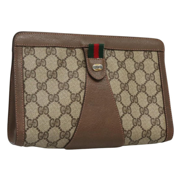 GUCCI GG Supreme Web Sherry Line Clutch Bag PVC Beige Red 89 01 032 Auth th5635