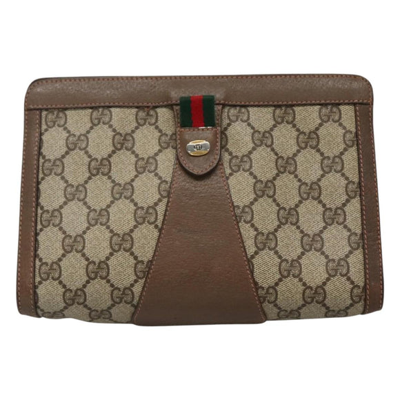 GUCCI GG Supreme Web Sherry Line Clutch Bag PVC Beige Red 89 01 032 Auth th5635