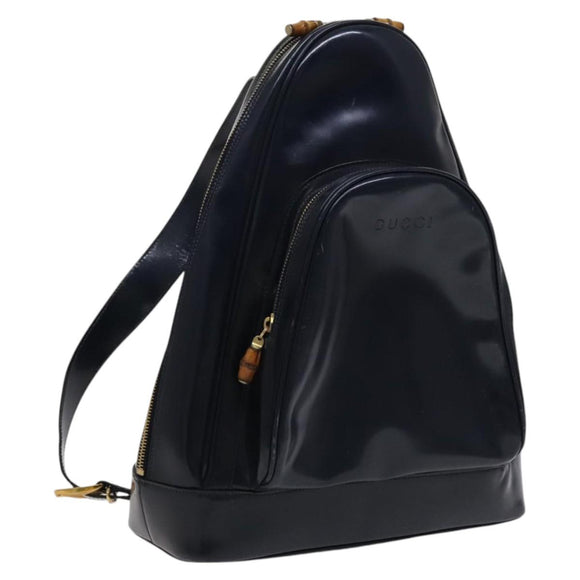 GUCCI Bamboo Shoulder Bag Patent leather Navy Gold 003 2113 0027 Auth th5637