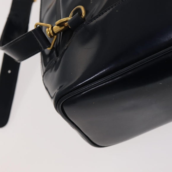 GUCCI Bamboo Shoulder Bag Patent leather Navy Gold 003 2113 0027 Auth th5637