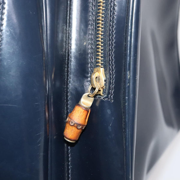 GUCCI Bamboo Shoulder Bag Patent leather Navy Gold 003 2113 0027 Auth th5637