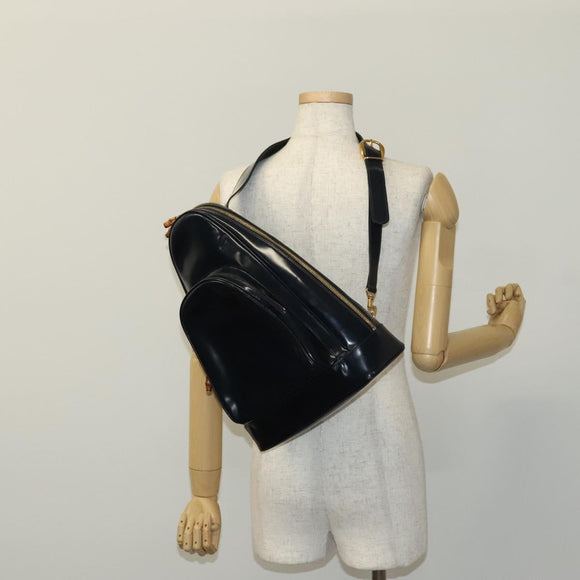 GUCCI Bamboo Shoulder Bag Patent leather Navy Gold 003 2113 0027 Auth th5637