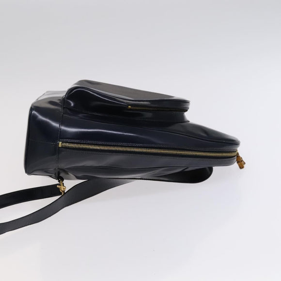 GUCCI Bamboo Shoulder Bag Patent leather Navy Gold 003 2113 0027 Auth th5637