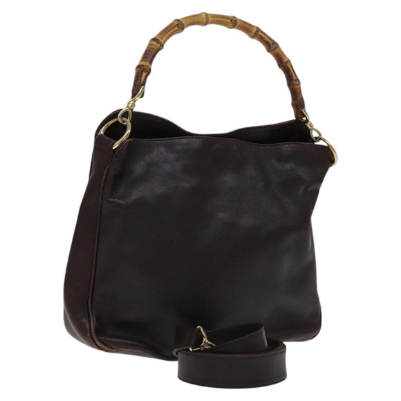 GUCCI Bamboo Hand Bag Leather 2way Brown Gold 001 1705 1638 Auth th5638