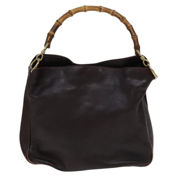 GUCCI Bamboo Hand Bag Leather 2way Brown Gold 001 1705 1638 Auth th5638