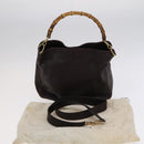 GUCCI Bamboo Hand Bag Leather 2way Brown Gold 001 1705 1638 Auth th5638-12