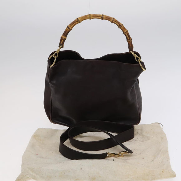 GUCCI Bamboo Hand Bag Leather 2way Brown Gold 001 1705 1638 Auth th5638