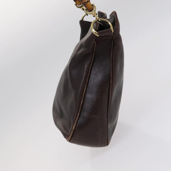 GUCCI Bamboo Hand Bag Leather 2way Brown Gold 001 1705 1638 Auth th5638