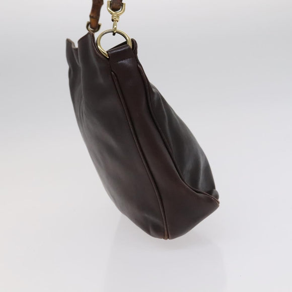 GUCCI Bamboo Hand Bag Leather 2way Brown Gold 001 1705 1638 Auth th5638