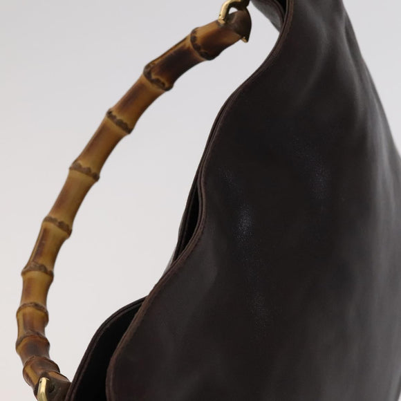 GUCCI Bamboo Hand Bag Leather 2way Brown Gold 001 1705 1638 Auth th5638