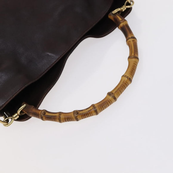GUCCI Bamboo Hand Bag Leather 2way Brown Gold 001 1705 1638 Auth th5638