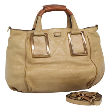 Chloe Hand Bag Leather 2way Beige Gold Auth th5645