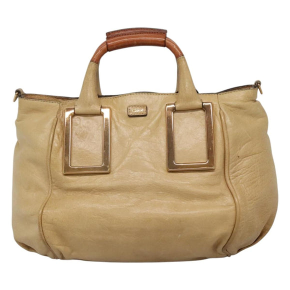 Chloe Hand Bag Leather 2way Beige Gold Auth th5645