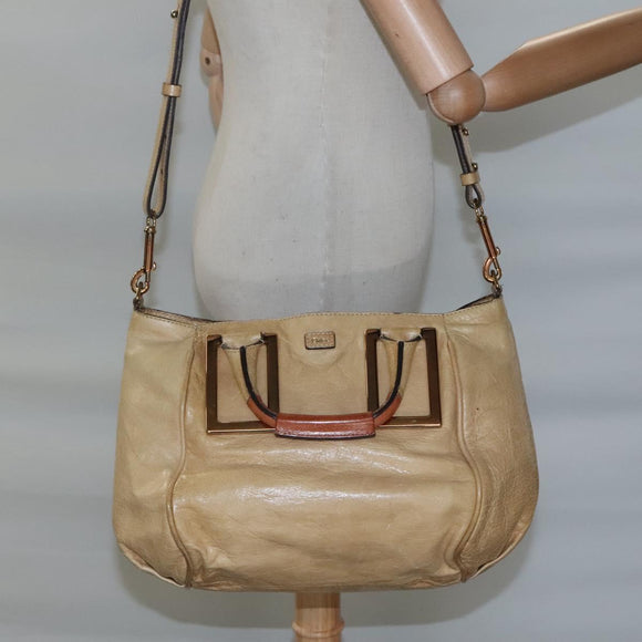 Chloe Hand Bag Leather 2way Beige Gold Auth th5645